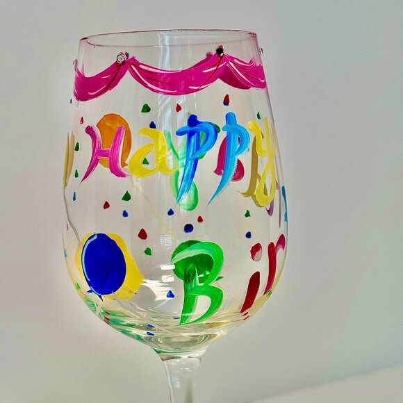 Hand Painted Happy Birthday Wine Glass by De-Lite - Picture 3 of 13